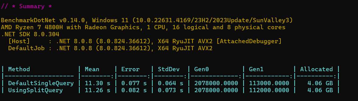 Benchmark Use SplitQuery to separate queries