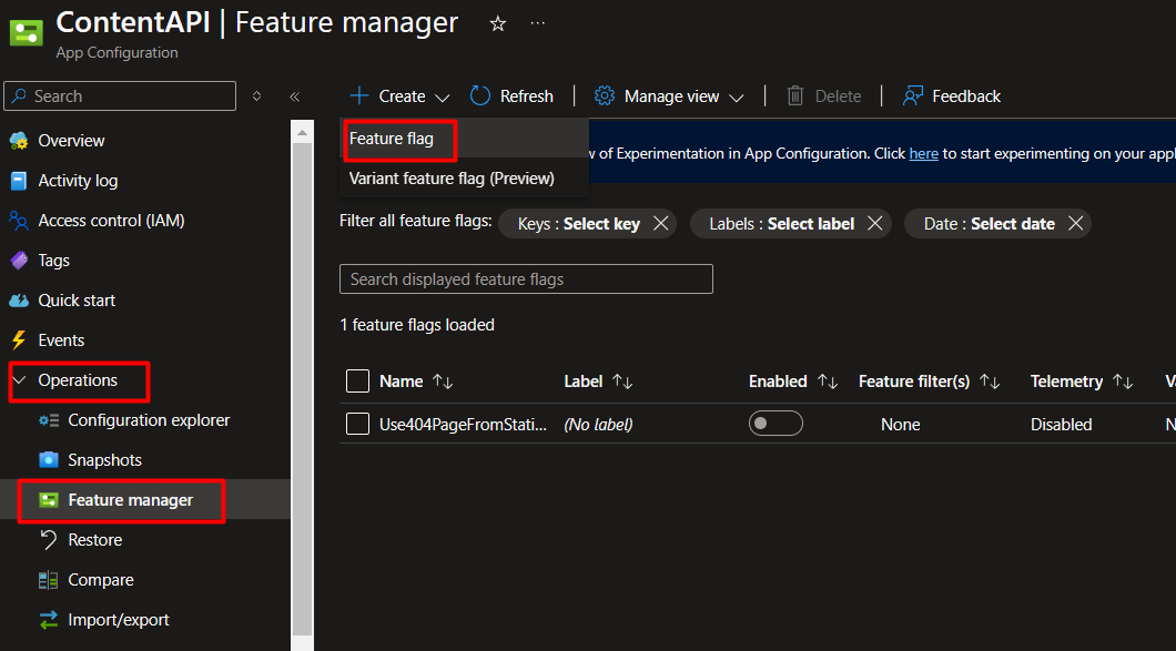 Azure Portal Feature Management