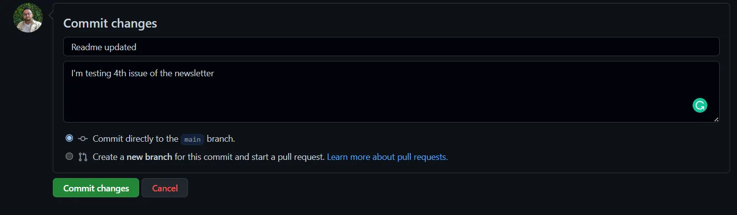 GitHub Commit Changes