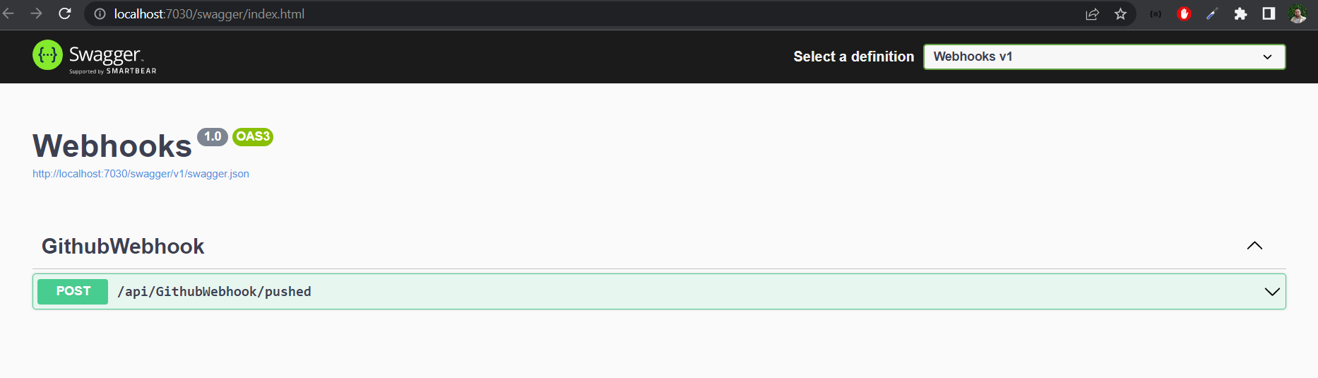 Swagger GitHub Webhook Api Endpoint