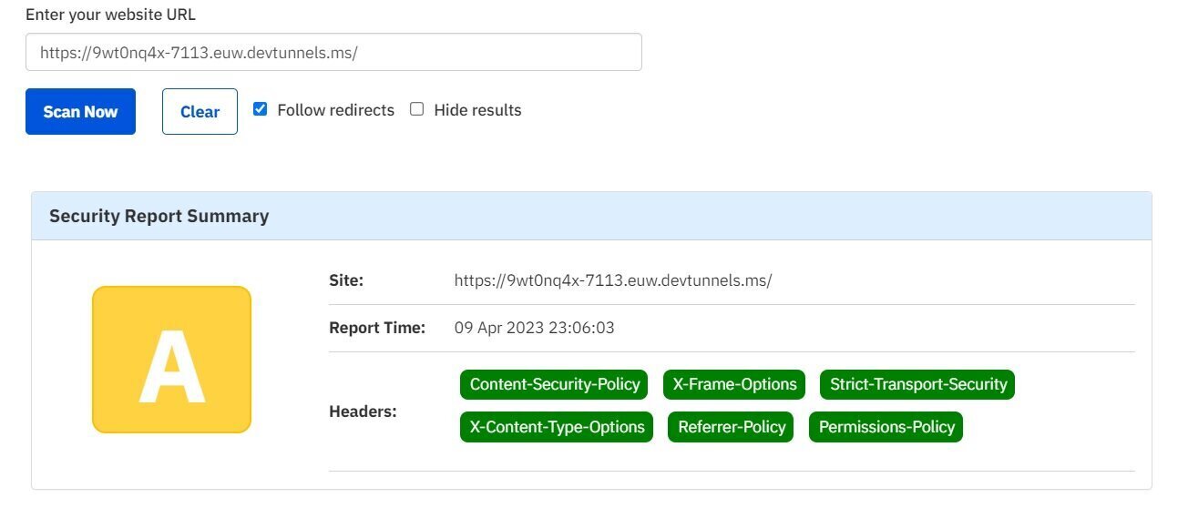 Security Headers Result